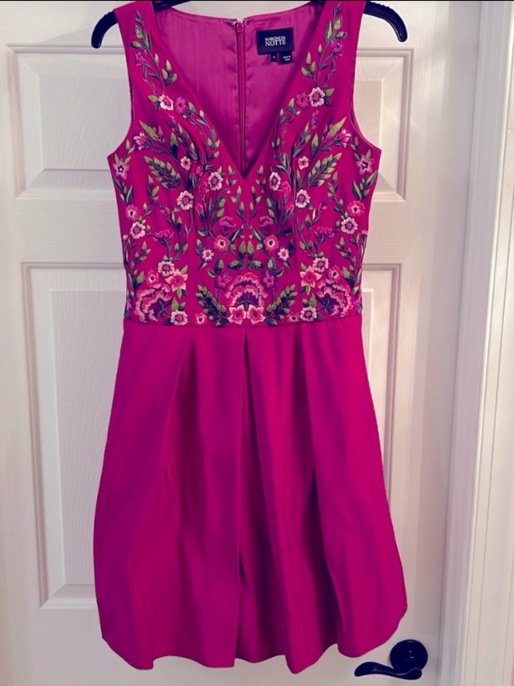 Marchesa Fuchsia Floral Embroidered Midi Dress